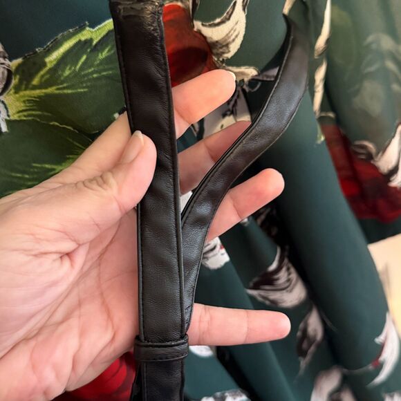 eShakti Green Floral Fit & Flare Dress Ruffle Faux Leather Belt 1X Dark Romantic - Picture 14 of 16